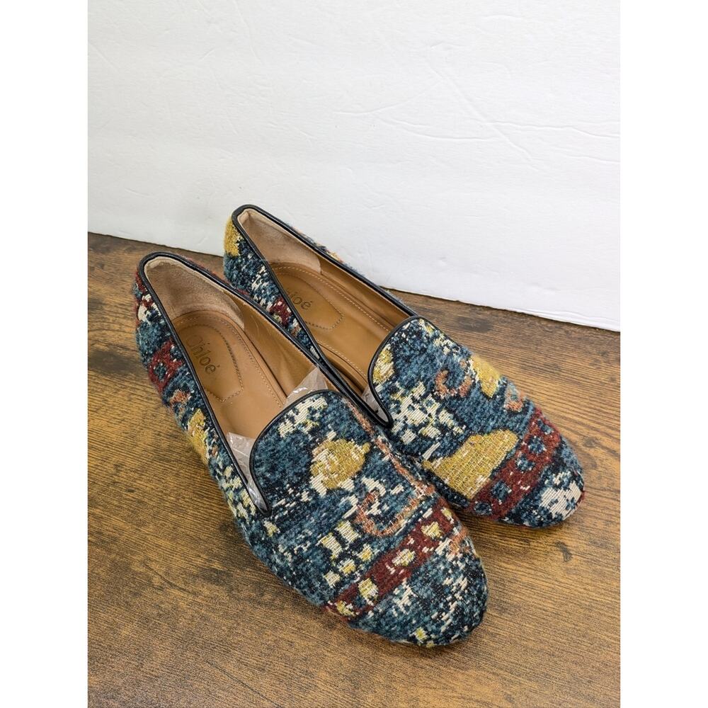 Chloe Kooper Tapestry Tweed Block Heel Loafers Pumps 37 US 7 Textile Brocade - Picture 11 of 11